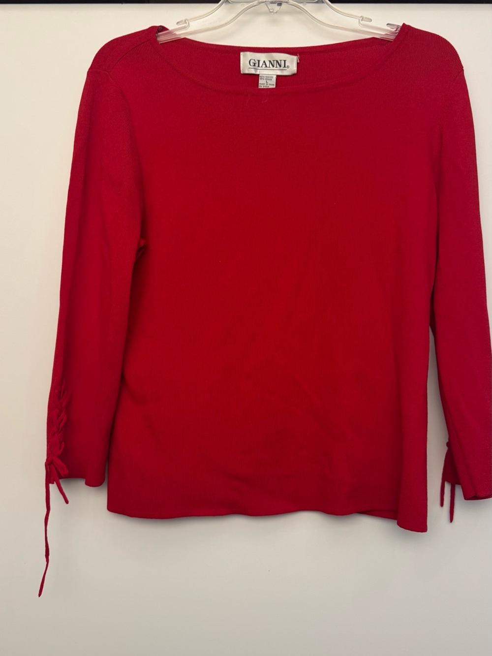Ganni Red Long-Sleeve Tie-Cuff Knit Top